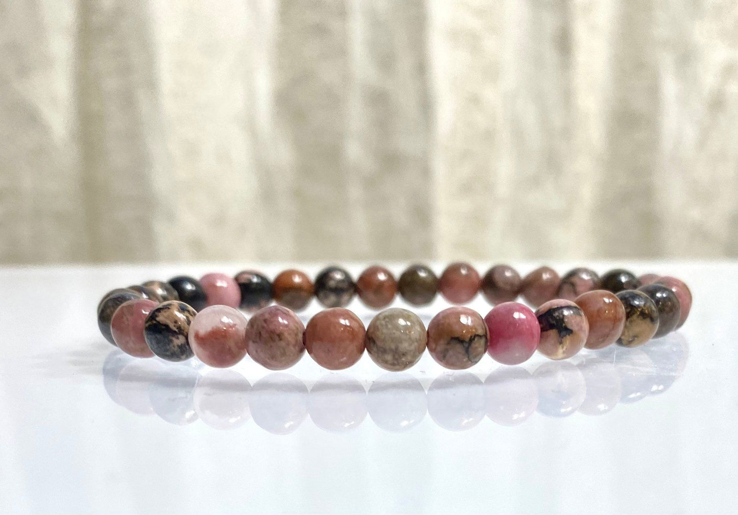 Wholesale Lot 6 Pcs Rhodonite 6mm 7.5” Crystal Healing Stretch Bracelet