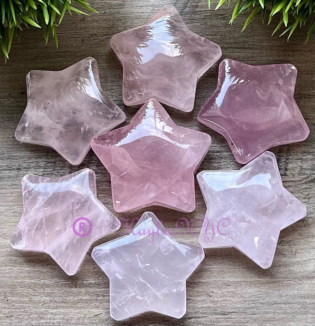 Wholesale Lot 7 PCs Natural Rose Quartz Crystal Stars Healing Energy