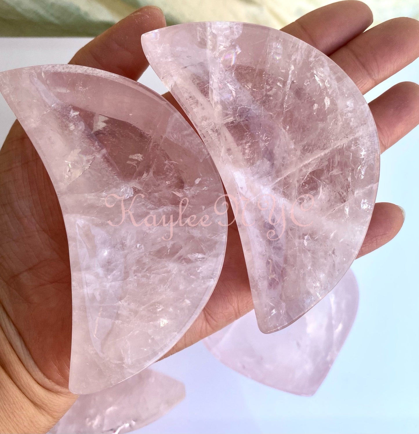 Wholesale Lot 5 pcs Natural Rose Quartz Hearts & Moon Bowls Crystal Healing Energy