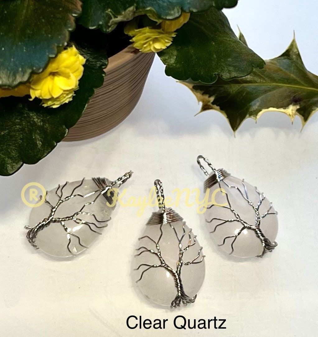 Wholesale Lot 12 Pcs Tree Of Life Hand Wrapped Pendant Natural Crystal