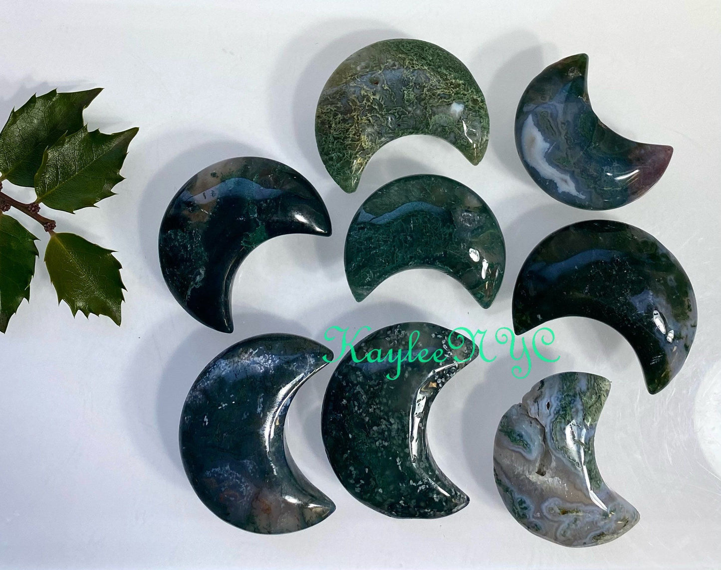 Wholesale Lot 8 Pcs Natural Moss Agate Crystal Moon Healing Energy