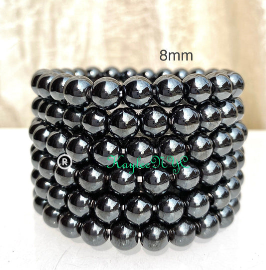 Wholesale Lot 6 Pcs Natural Hematite 8mm 7.5” Crystal Healing Stretch Bracelet