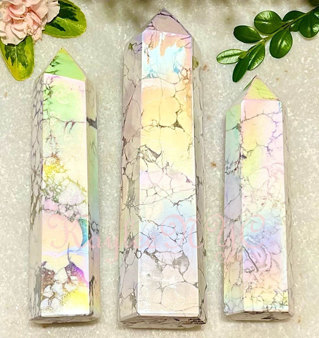 Wholesale Lot 3-4 Pcs large Angel Aura Howlite Crystal Obelisk point 4.8 to 5 lbs Healing Energy