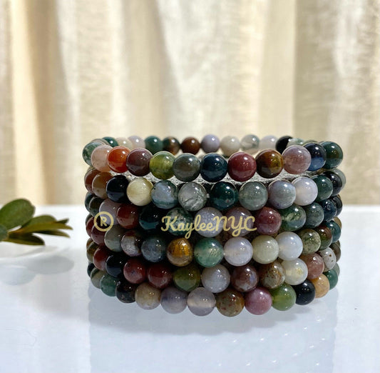 Wholesale 6 Pcs Natural Indian Moss Agate 6mm 7.5” Crystal Healing Stretch Bracelet