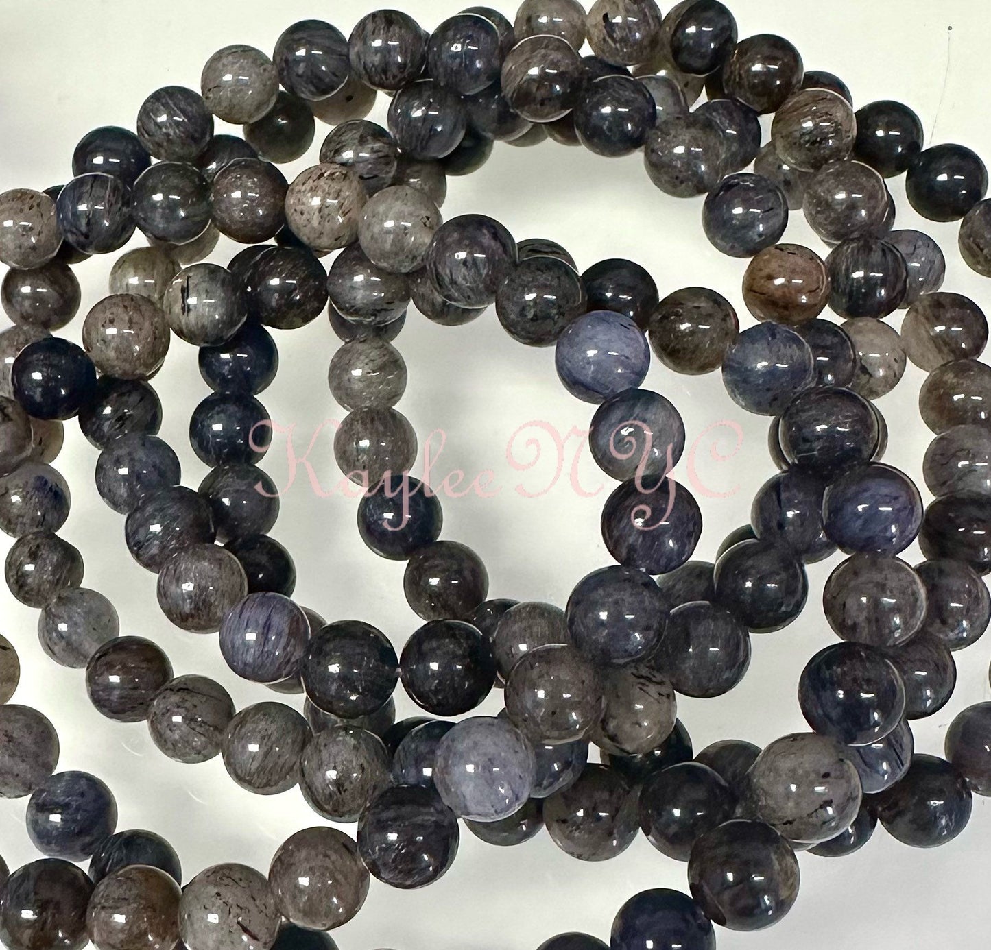 Wholesale 6 Pcs Natural Blue Rutilated Quartz 6mm 7.5” Crystal Stretch Bracelet