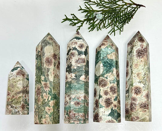 Wholesale Lot 1 Lb Natural Green Flower Jasper Quartz Obelisk Tower Point Crystal Healing