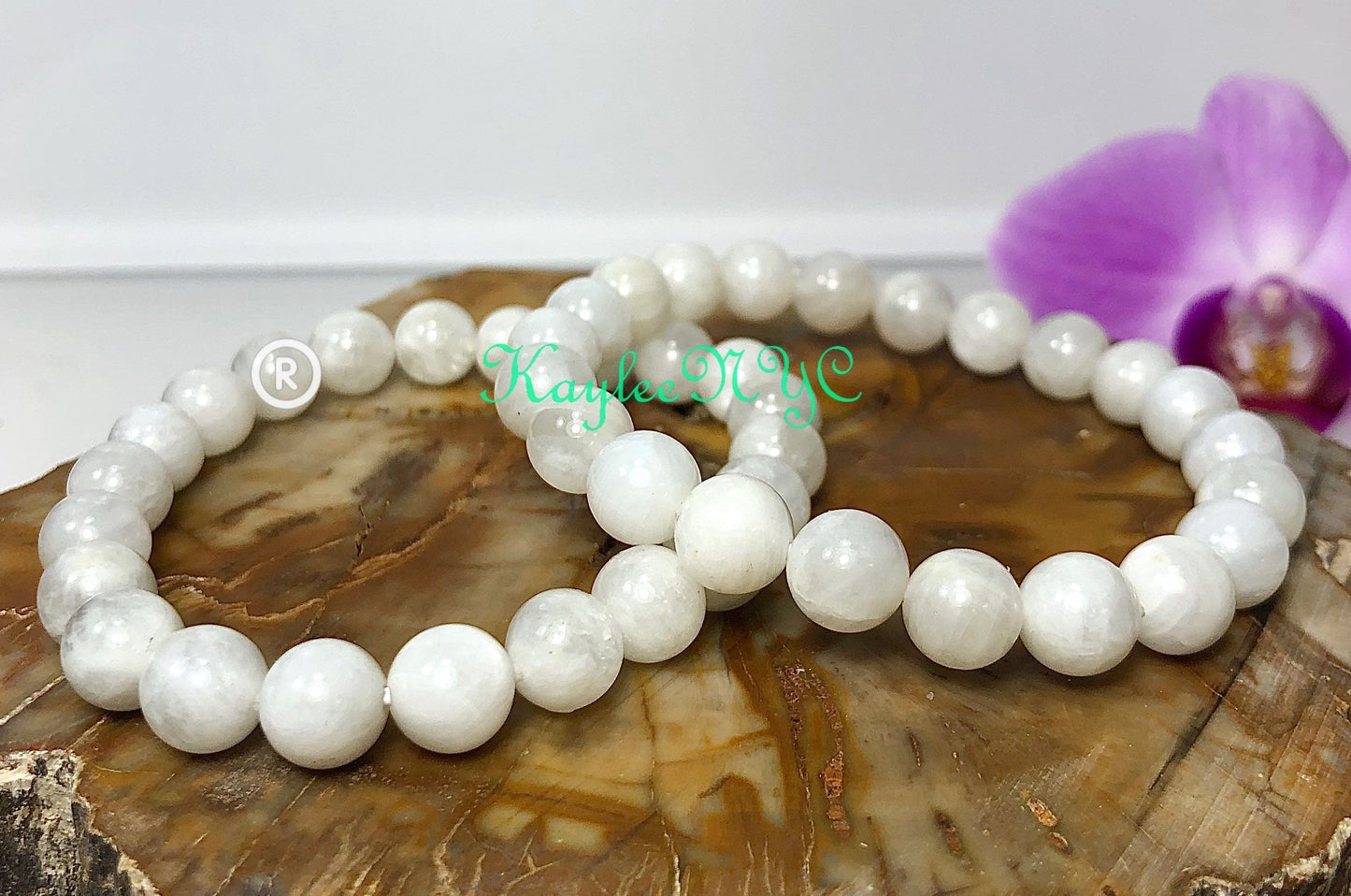 Wholesale 6 Pcs Natural Moonstone 8mm 7.5” Crystal Healing Stretch Bracelet