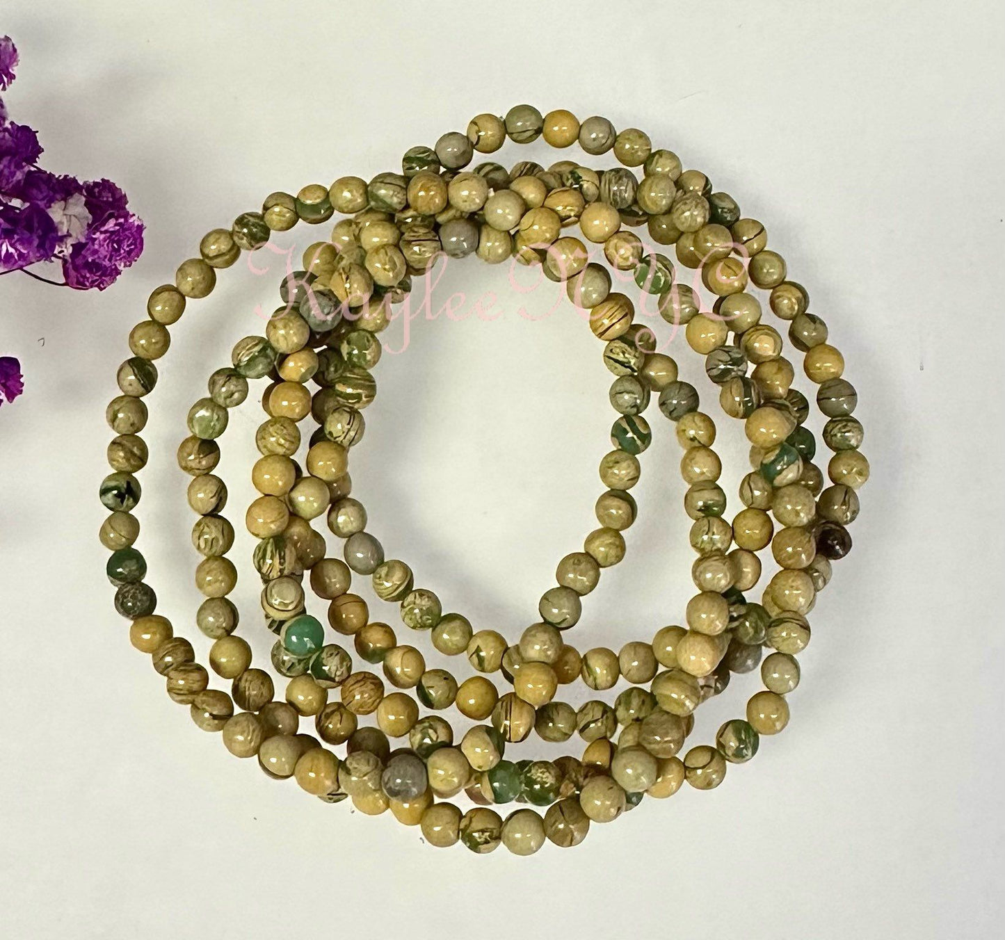 Wholesale 6 Pcs Natural Yellow Unakite Jasper Aka Chrysoprase 4mm 7.5” Crystal Healing Stretch Bracelet