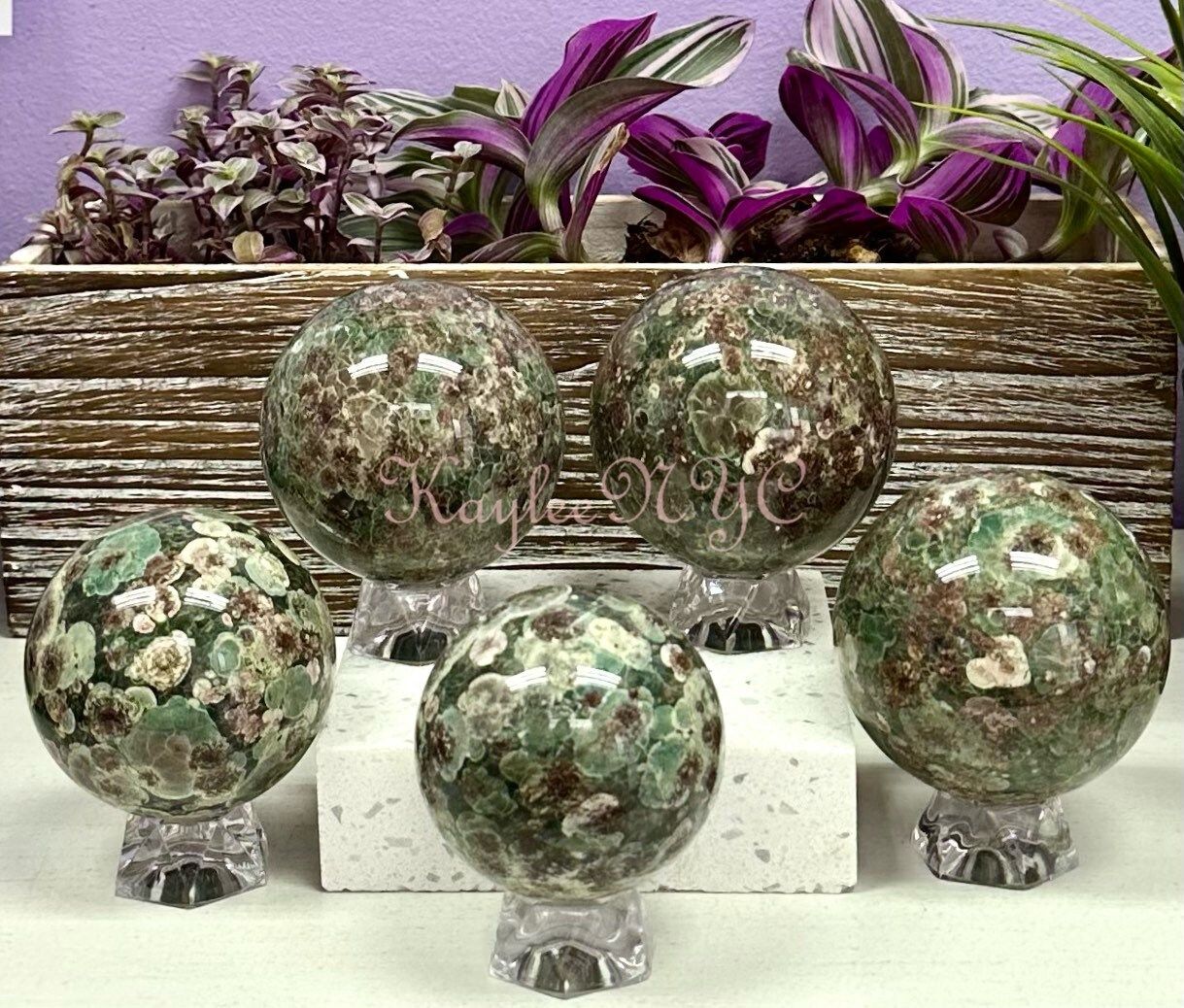 Wholesale Lot 5 Pcs 3.8 to 4 lbs Natural Green Flower Jasper Spheres Crystal Ball nice quality