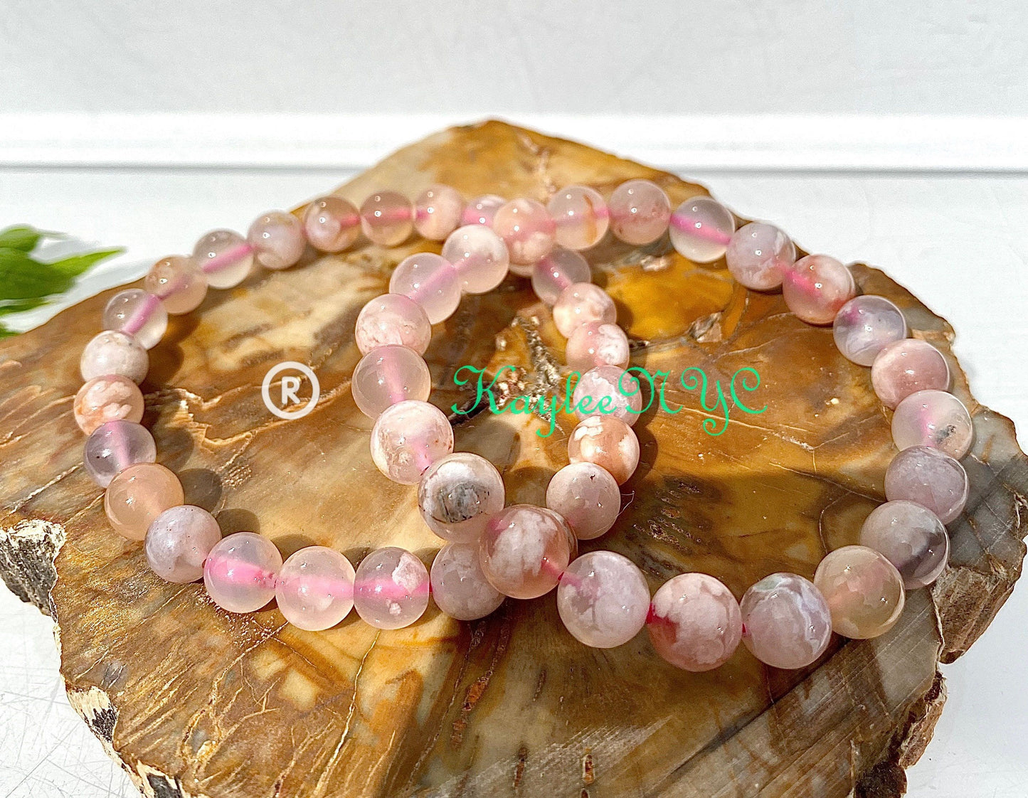 Wholesale 6 Pcs Natural Cherry Blossom Flower Agate 8mm 7.5” Stretch Bracelet Crystal Healing Energy