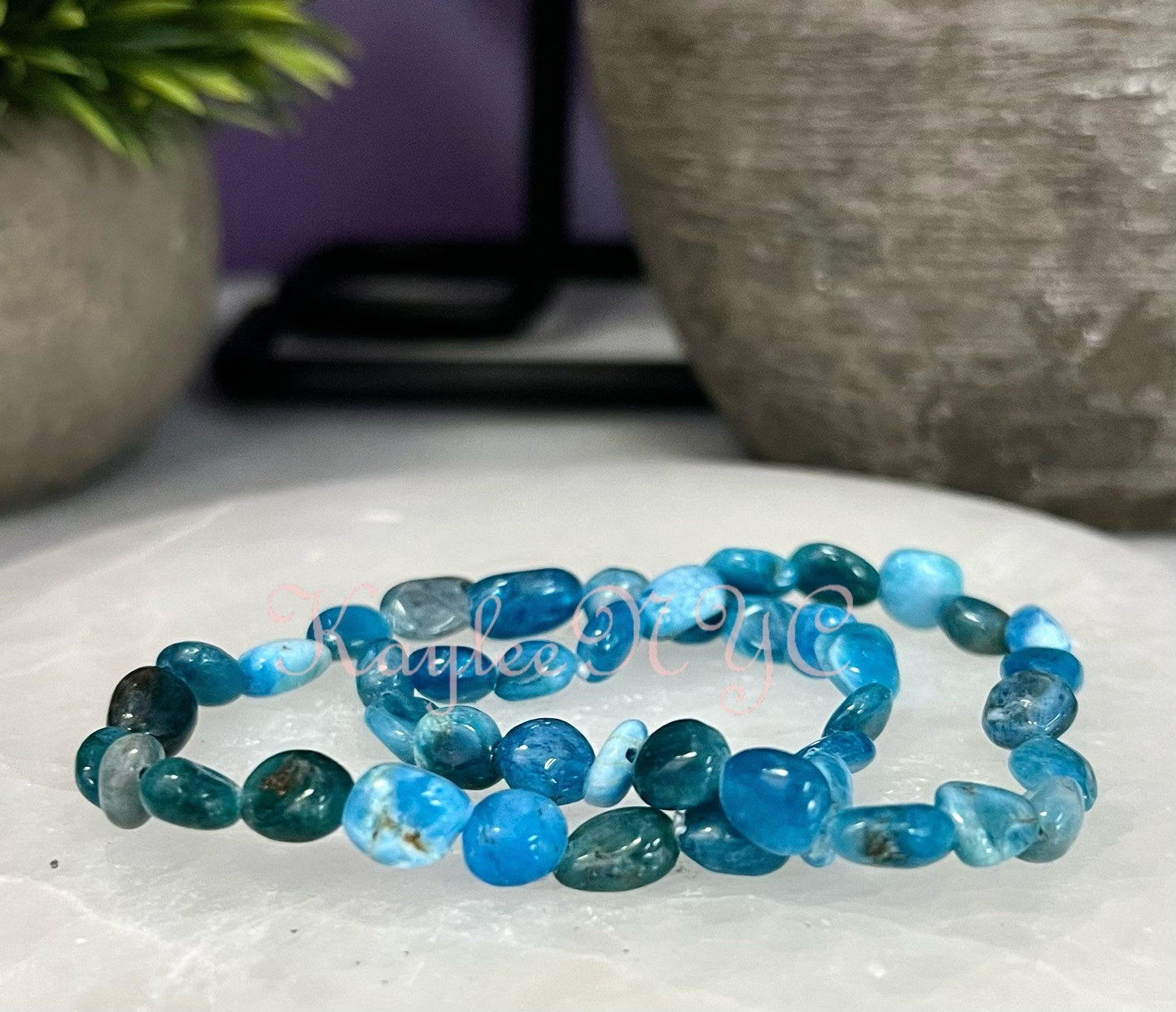 Wholesale 6 Pcs ~8mm 7.5” Natural Apatite tumble Stretch Bracelet Crystal Healing Energy