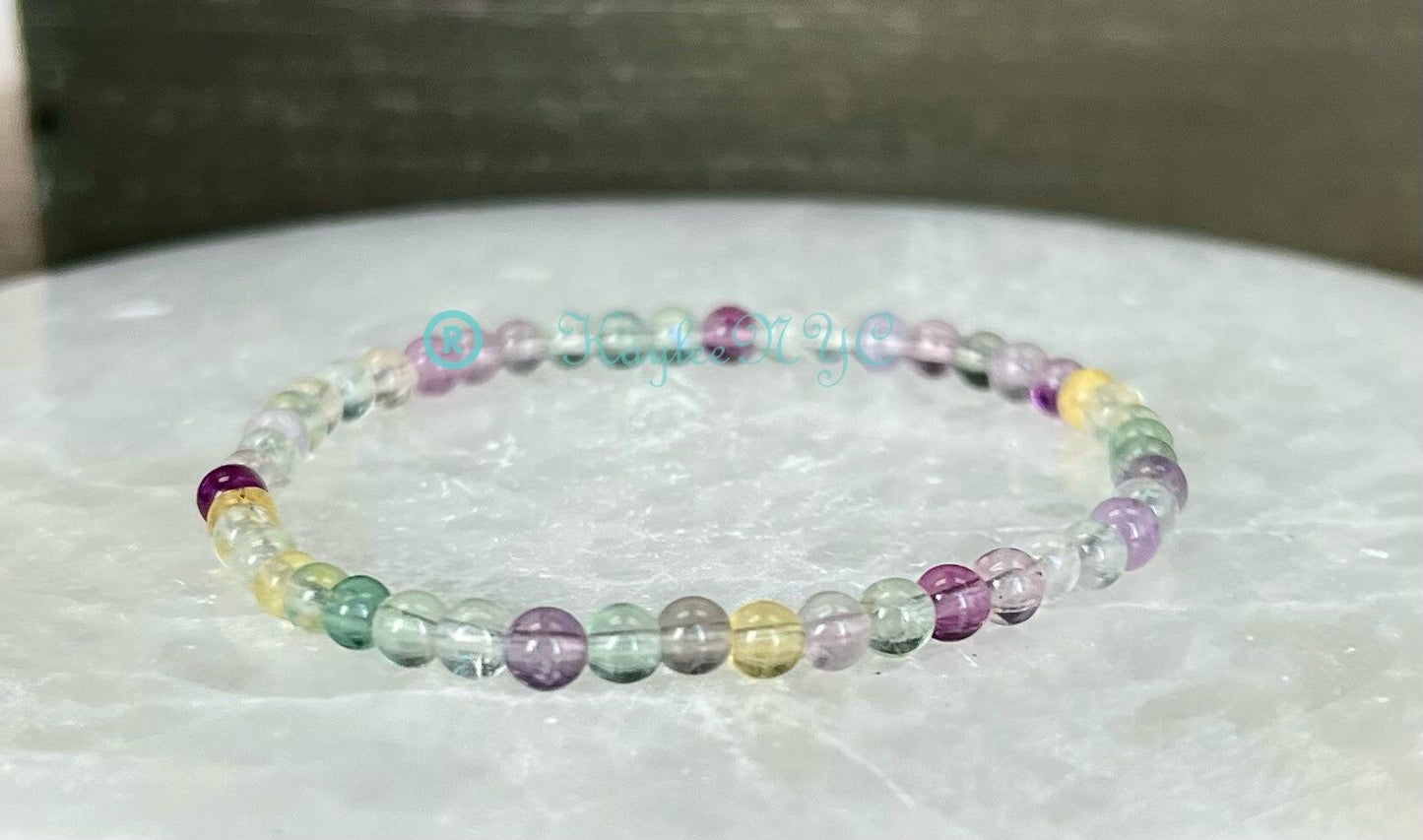 Wholesale Lot 6 Pcs Natural Fluorite 4mm 7.5” Crystal Healing Stretch Bracelet