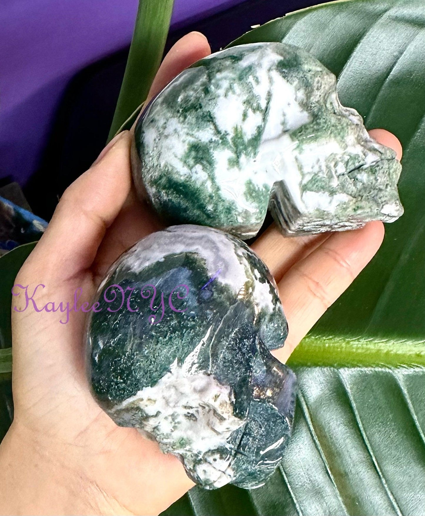 Wholesale lot 3 Pcs Natural Moss Agate Crystal Skulls Healing Energy