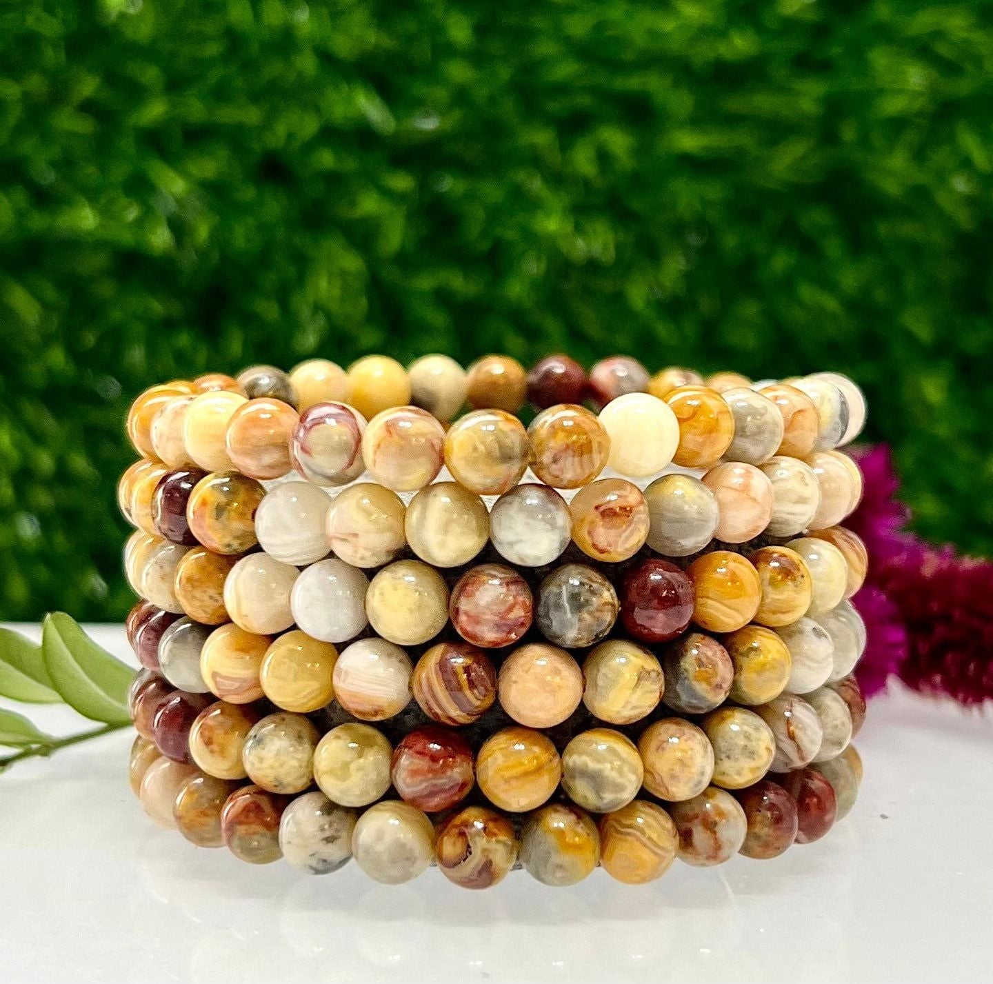 Wholesale 6 Pcs Natural Crazy Lace Agate 6mm 7.5” Crystal Healing Stretch Bracelet