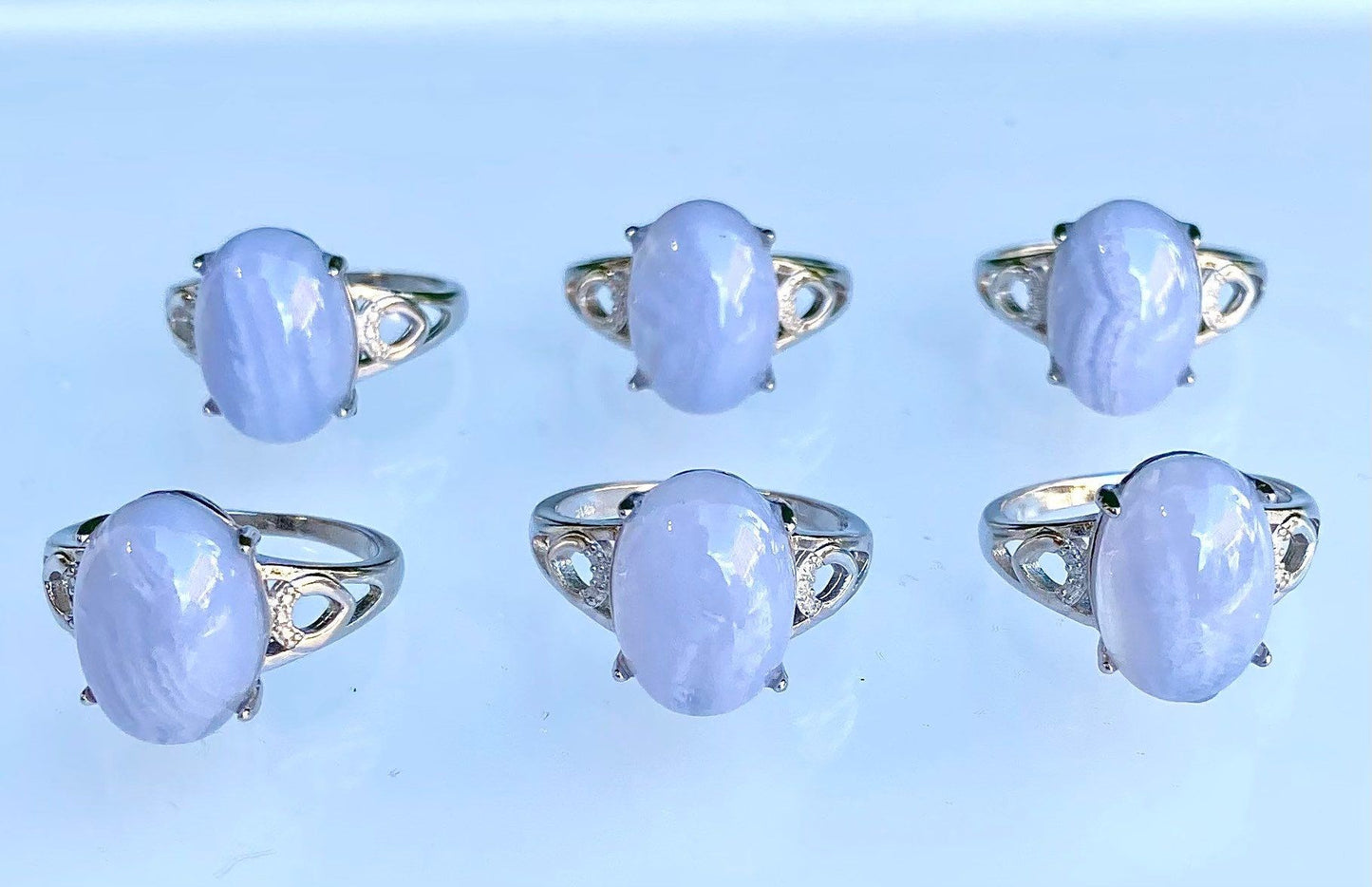 Wholesale Lot 6 Pcs Natural Blue Lace Agate White Bronze rings