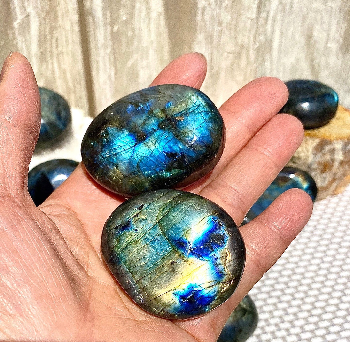 Wholesale Lot 2 Lbs Natural Labradorite Palm Stone Crystal Nice Quality