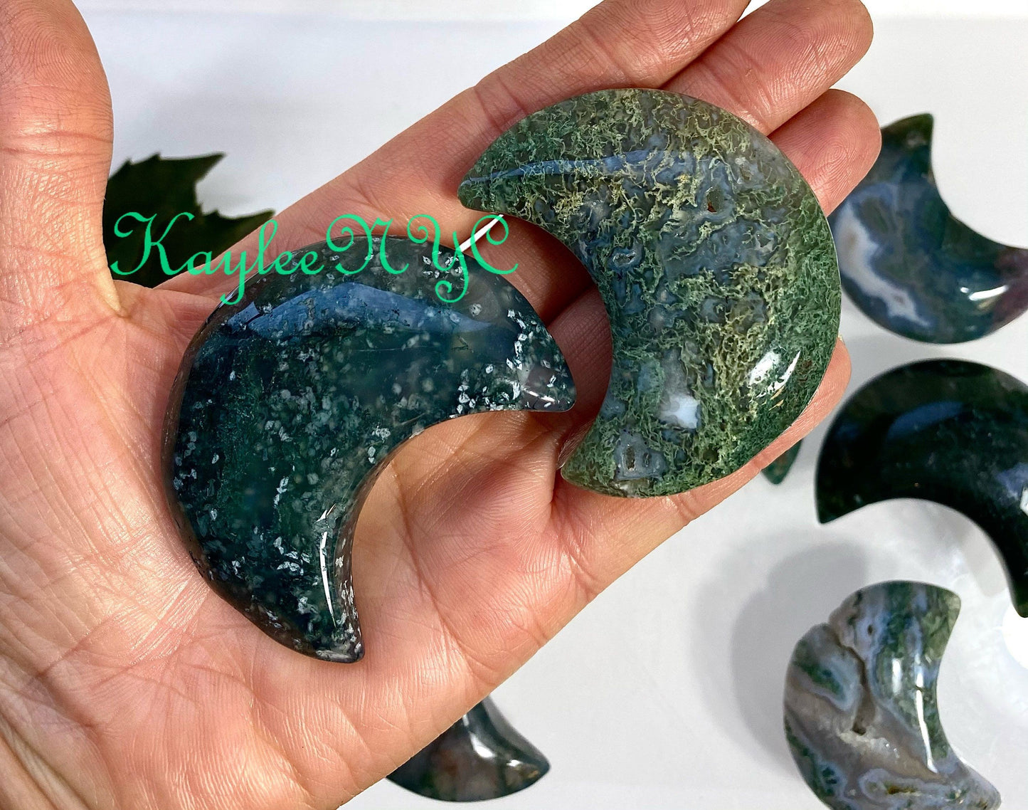 Wholesale Lot 8 Pcs Natural Moss Agate Crystal Moon Healing Energy