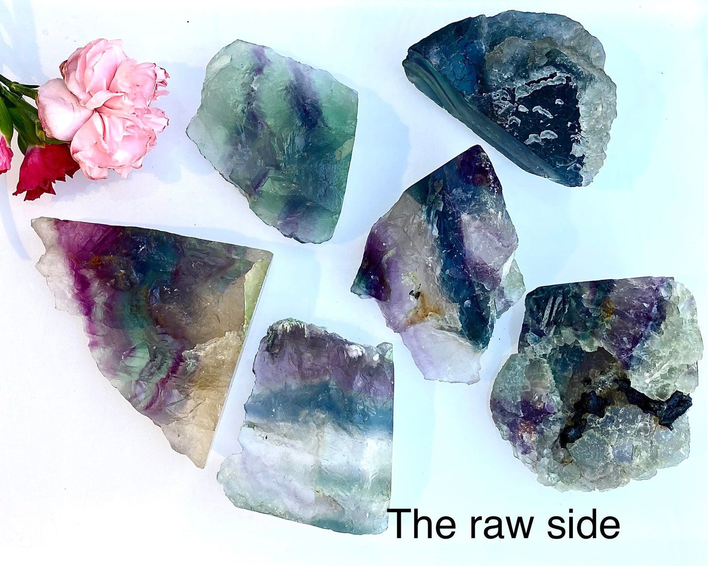 Wholesale Lot 2 Lbs Fluorite Half Polished Slab Crystal Raw Nice Quality Natural