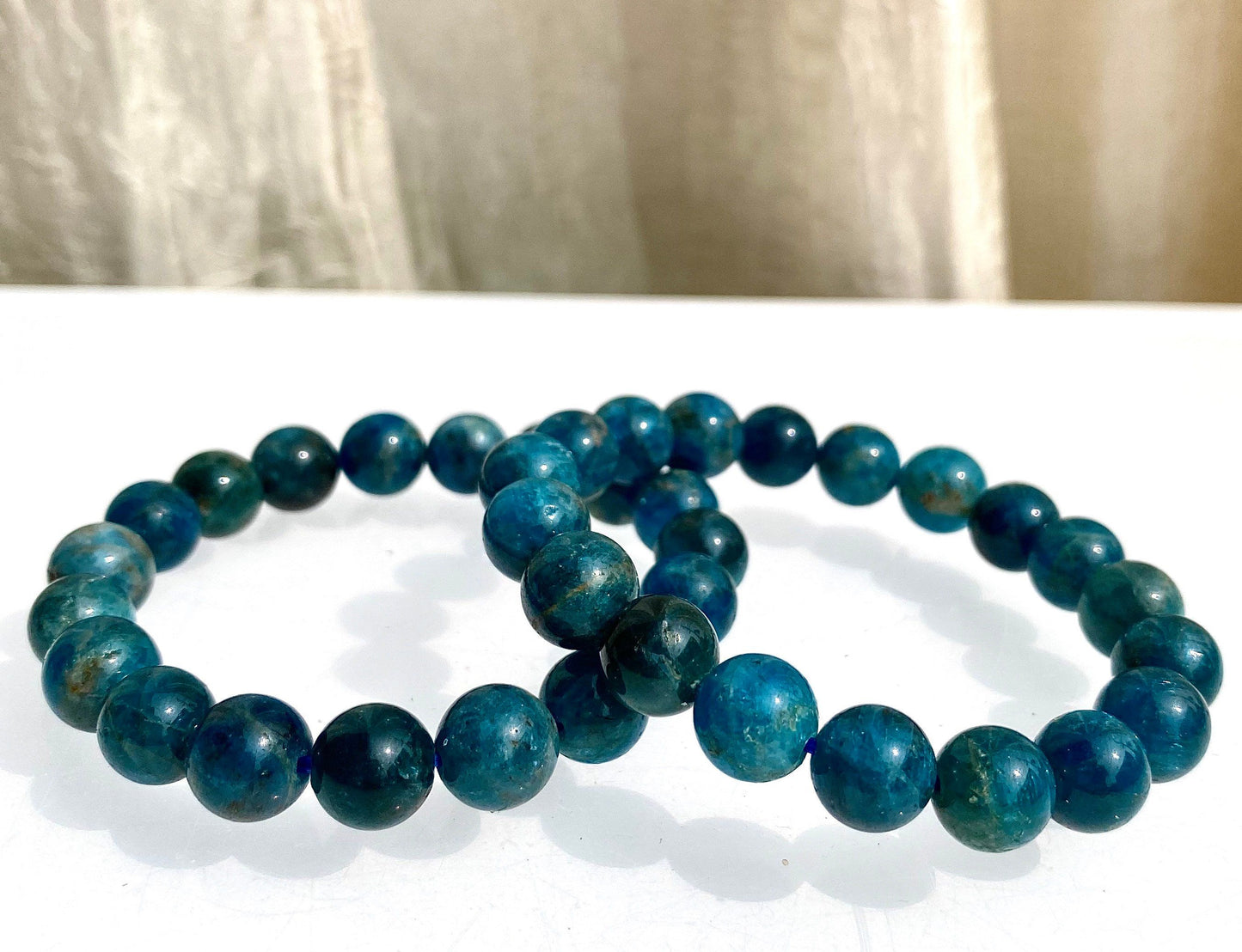 Wholesale 6 Pcs Natural Apatite 10mm 7.5" Crystal Healing Stretch Bracelet