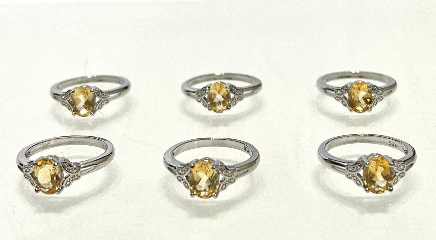 Wholesale Lot 6 pcs Natural Citrine Ring White Bronze