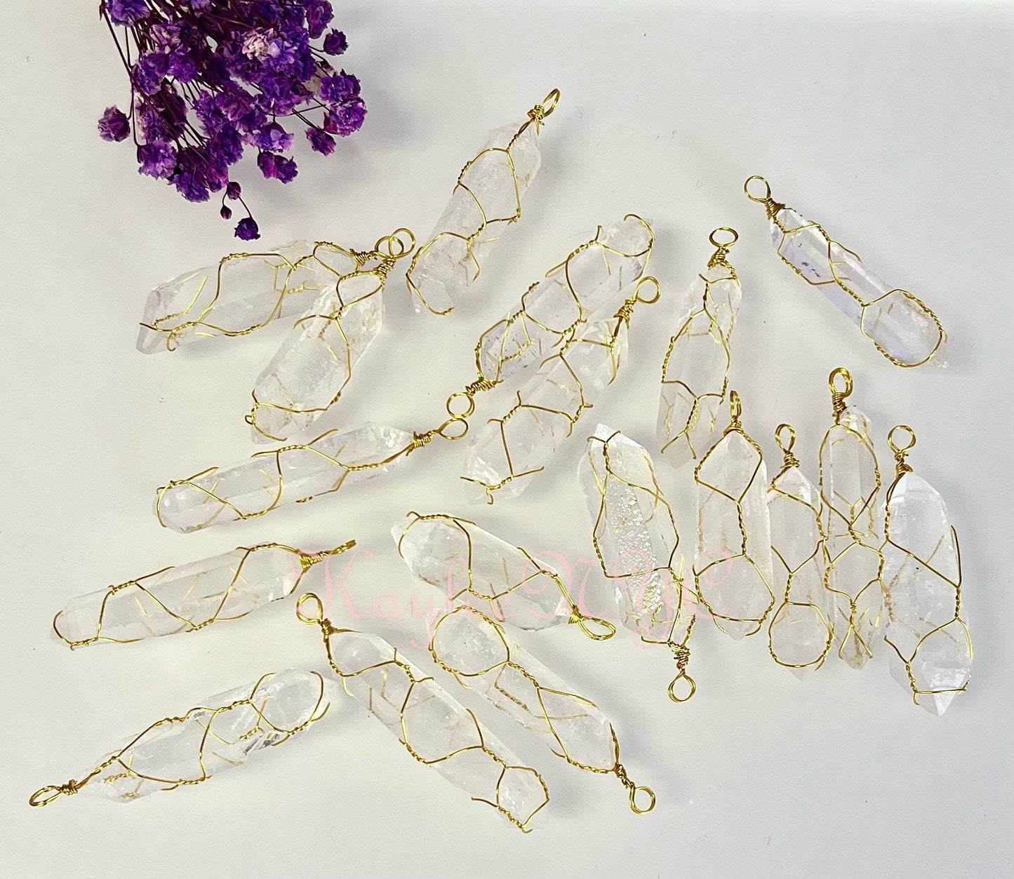 Wholesale Lot 6 Pcs Natural Lemurian Quartz Wrapped Pendant