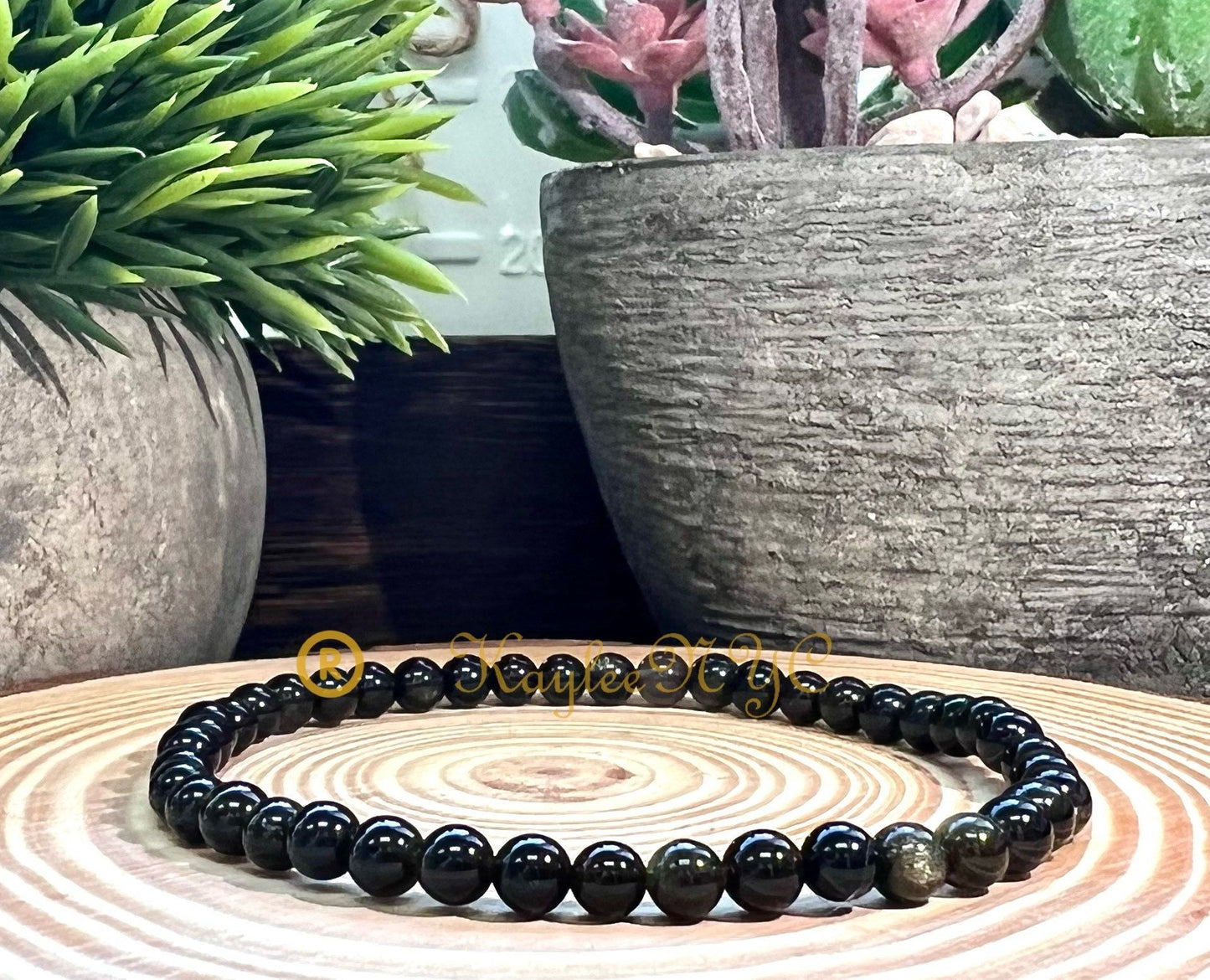 Wholesale Lot 6 Pcs Natural Gold Sheen Obsidian 4mm 7.5” Crystal Healing Stretch Bracelet