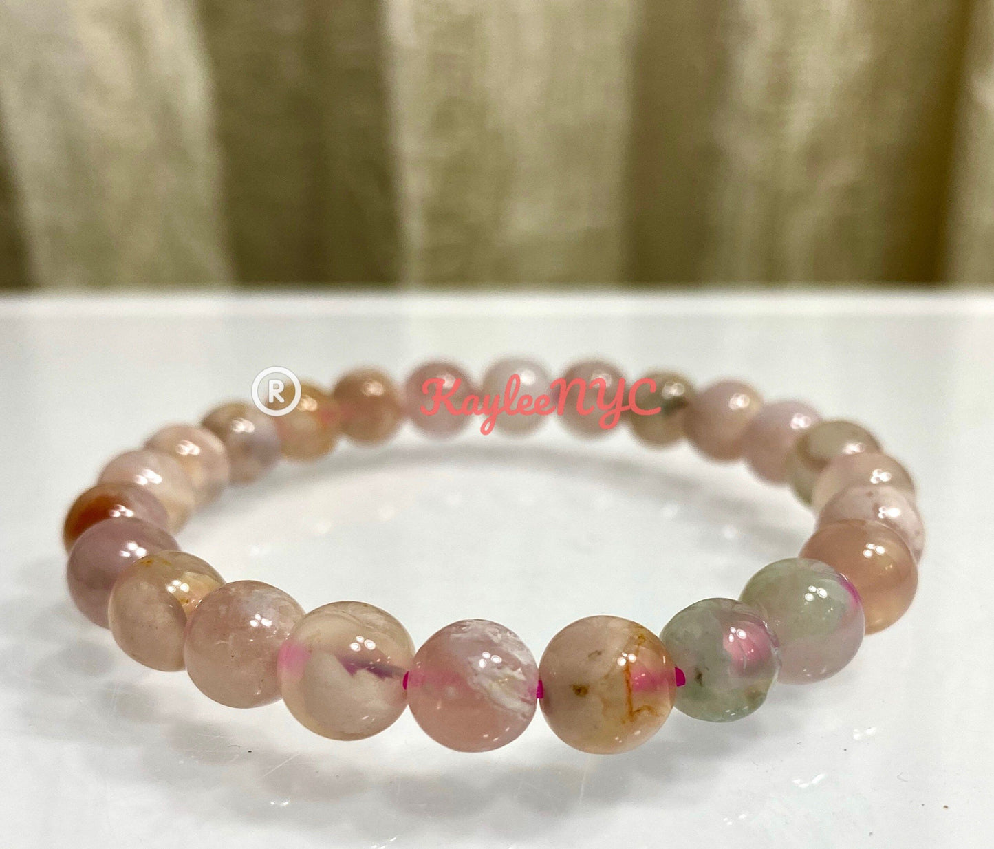 Wholesale 6 Pcs Natural Cherry Blossom Flower Agate 8mm 7.5” Stretch Bracelet Crystal Healing Energy