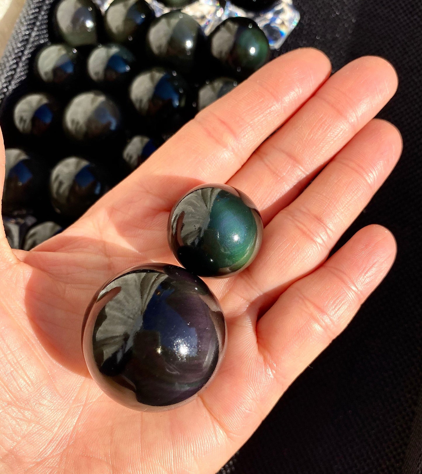 Wholesale Lot 1 Lb Natural Rainbow Obsidian Sphere Crystal Ball Energy Healing