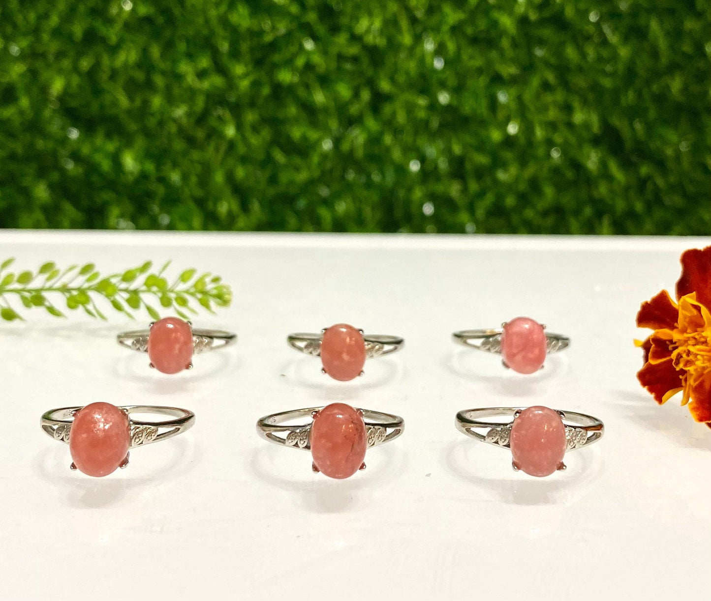 Wholesale Lot 6 pcs Natural Rhodochrosite Ring White Bronze