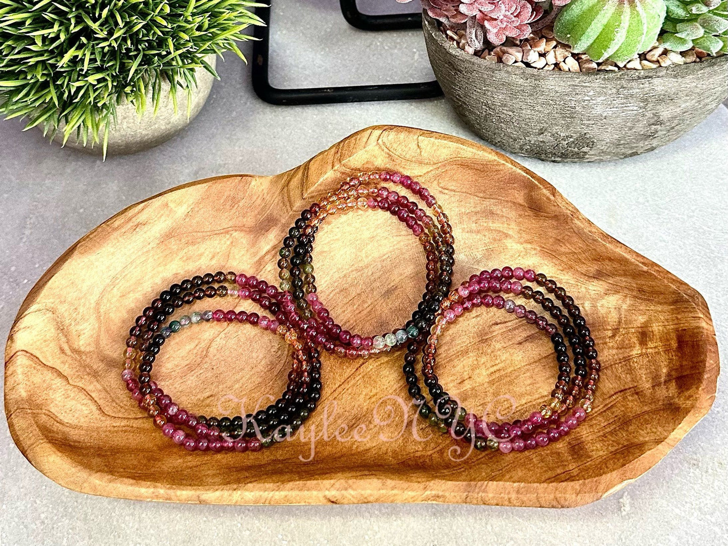 Wholesale Lot 3 Pcs Natural Watermelon Tourmaline 4mm 22” Crystal Healing Stretch Bracelet/necklace