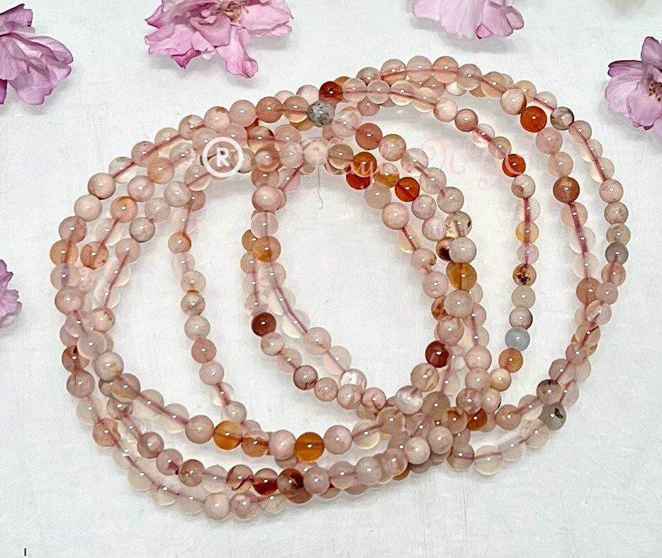 Wholesale Lot 6 Pcs Natural Flower Agate 4mm 7.5” Crystal Healing Stretch Bracelet