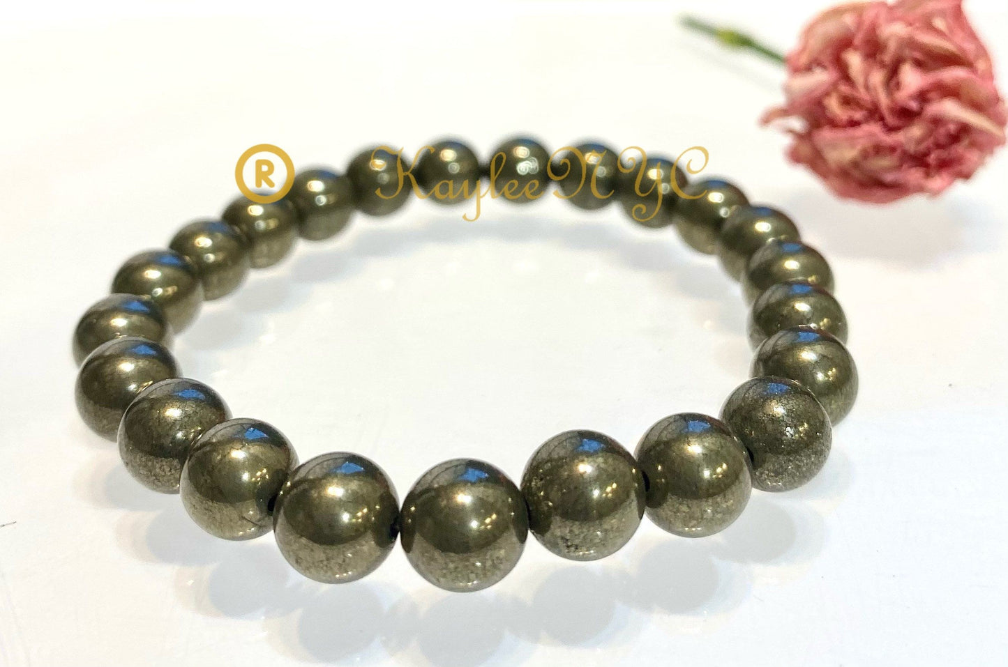 Wholesale 6 Pcs Natural Pyrite 8mm 7.5” Crystal Healing Stretch Bracelet