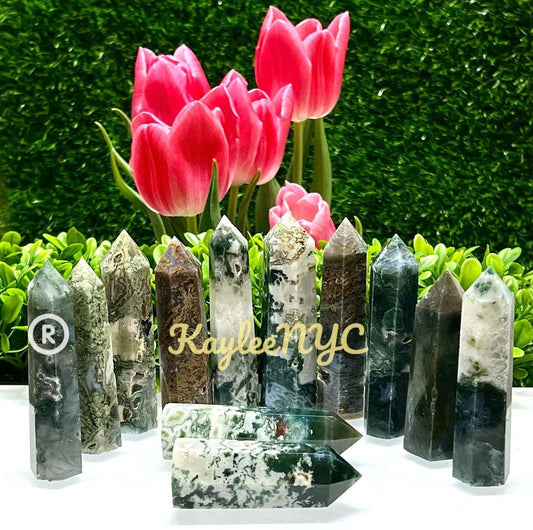 Wholesale Lot 2 Lb Natural Moss Agate Obelisk Tower Point Crystal Healing