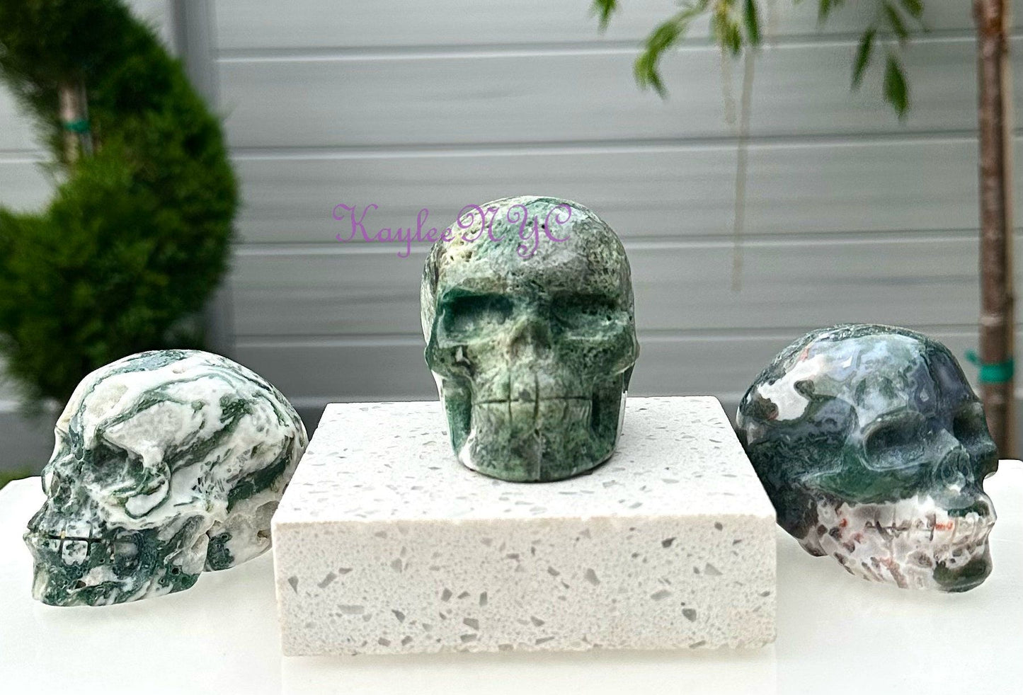 Wholesale lot 3 Pcs Natural Moss Agate Crystal Skulls Healing Energy