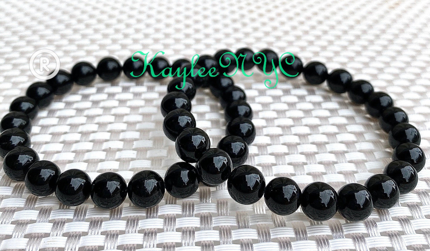 Wholesale 6 Pcs Natural Black Tourmaline 8mm 7.5” Crystal Healing Stretch Bracelet