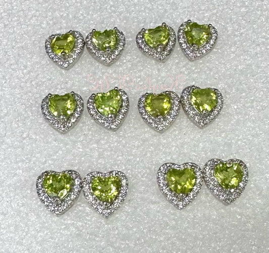 Wholesale Lot 6 Pairs Natural Peridot Heart Sterling Silver(925) Earring Studs