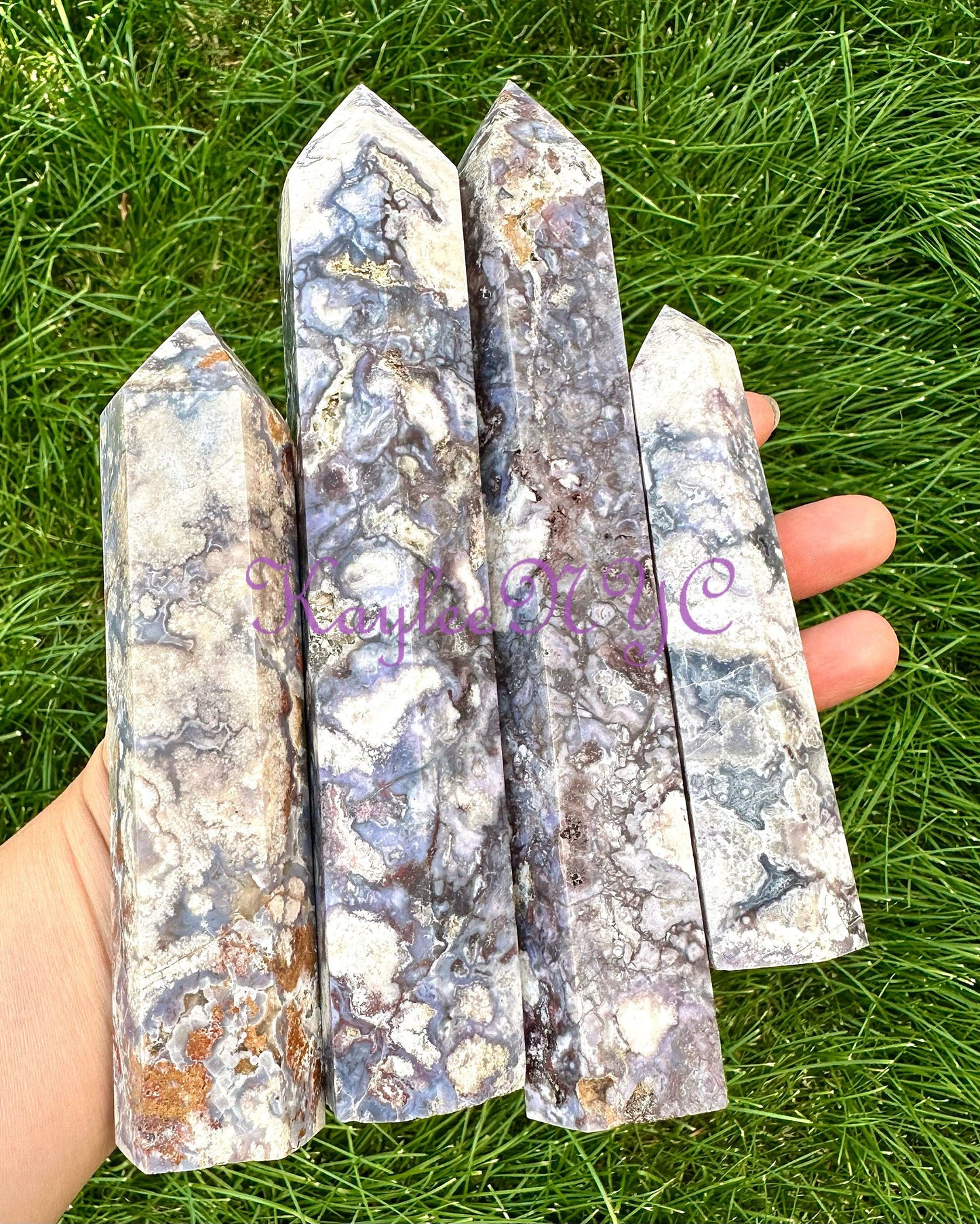 4-5 PCs Natural Blue Flower Agate obelisk Tower Point Crystal