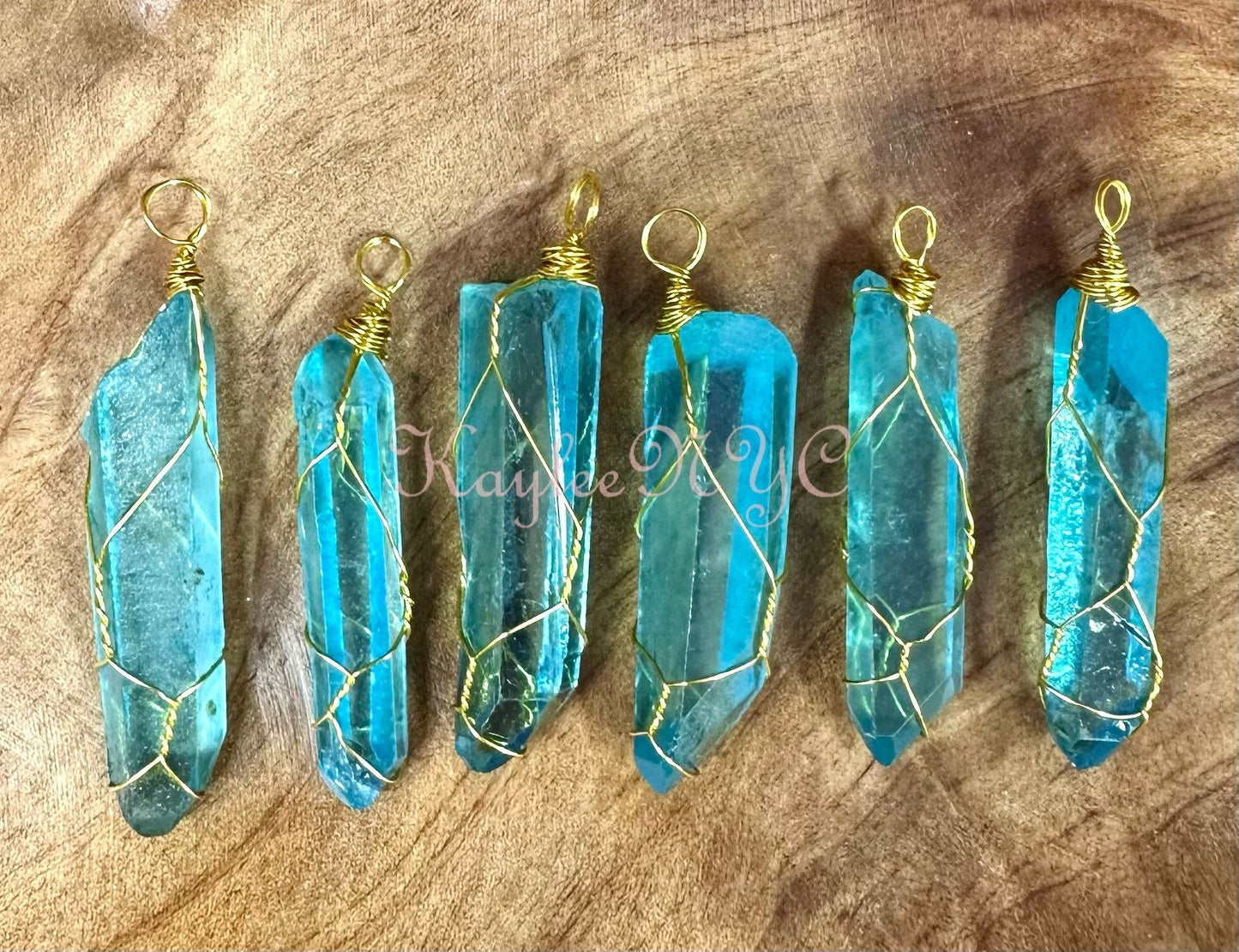 Wholesale Lot 6 Pcs Aqua Aura Lemurian Quartz Wrapped Pendant