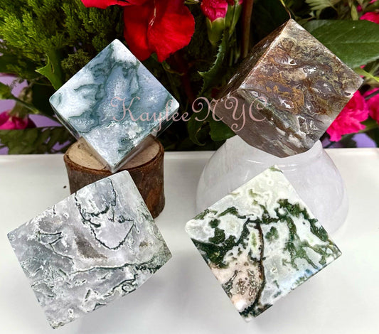 Wholesale Lot 3-4 pcs Natural Moss Agate Cube Crystal Healing Energy 2.8-3 lbs