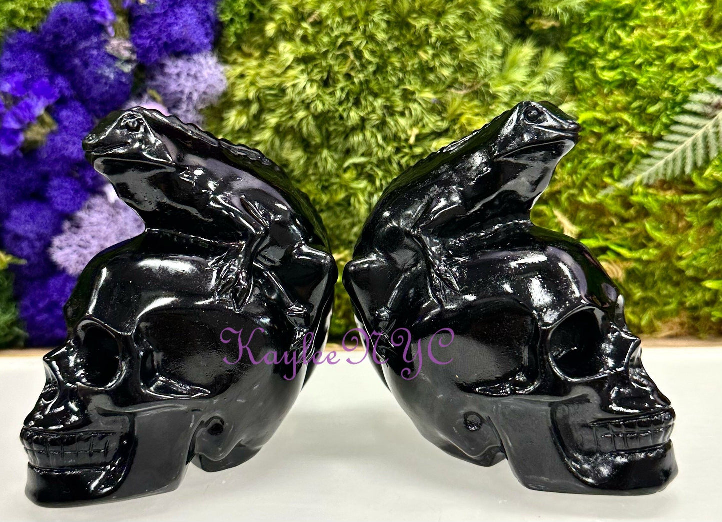 Wholesale lot 2 Pcs Natural Black Obsidian Lizard Skull