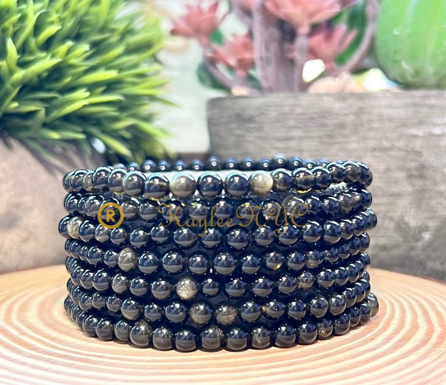 Wholesale Lot 6 Pcs Natural Gold Sheen Obsidian 4mm 7.5” Crystal Healing Stretch Bracelet