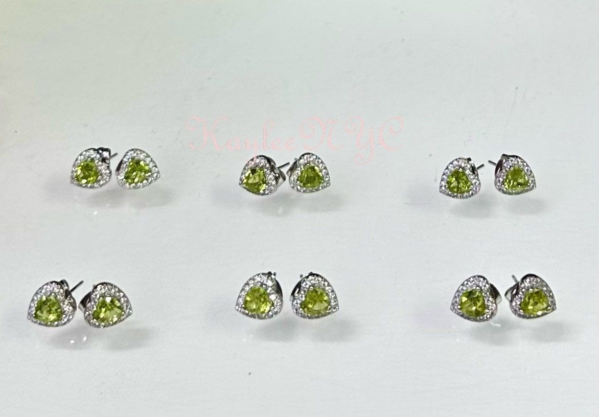 Wholesale Lot 6 Pairs Natural Peridot Heart Sterling Silver(925) Earring Studs