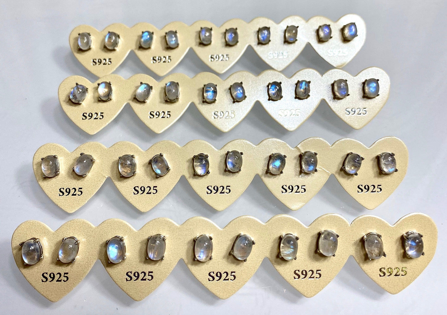 Wholesale Lot 5 Pairs Natural Moonstone Sterling Silver(925) Earring Studs 5x7mm