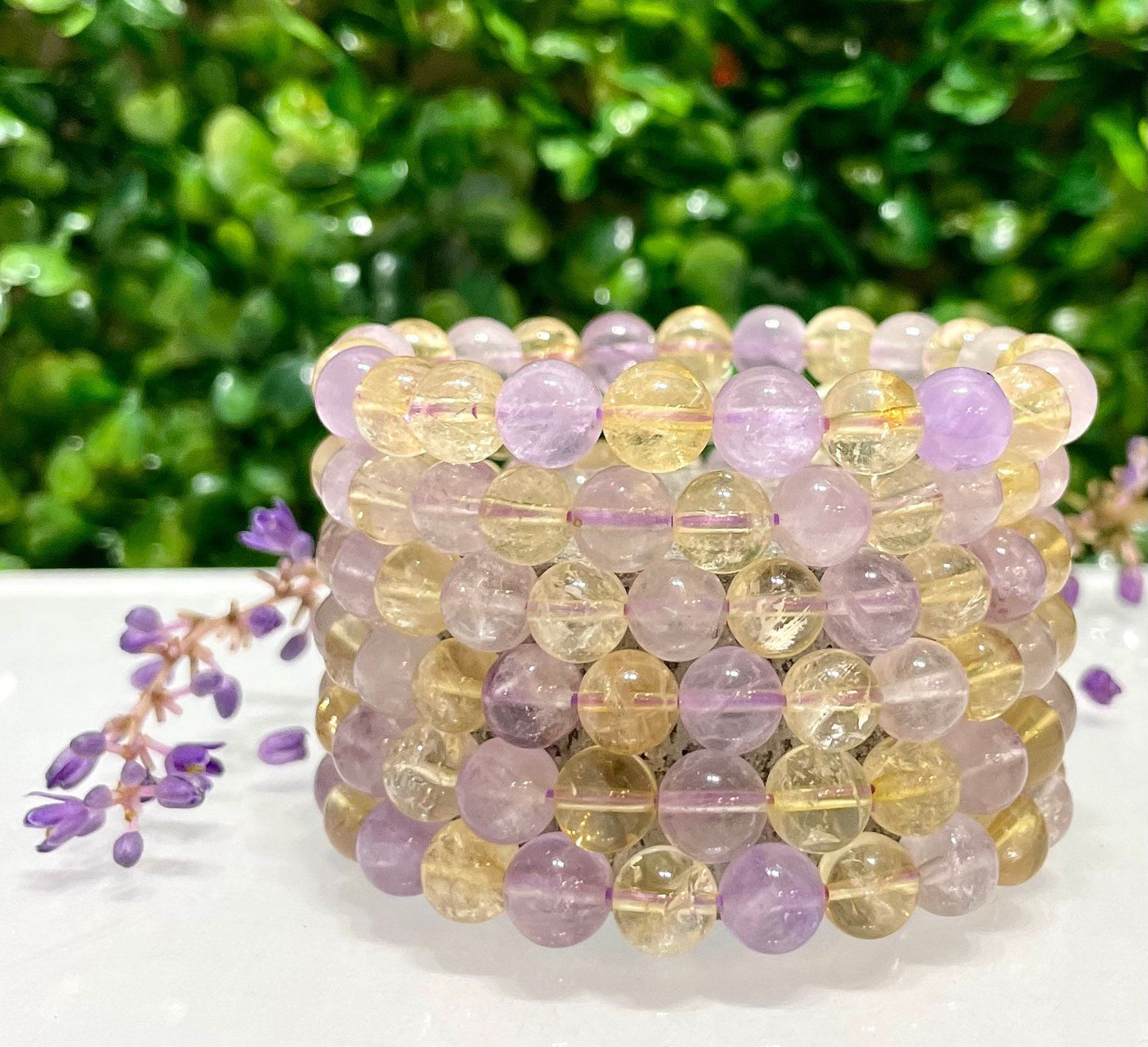 Wholesale 6 Pcs Natural Ametrine 8mm 7.5” Crystal Healing Stretch Bracelet