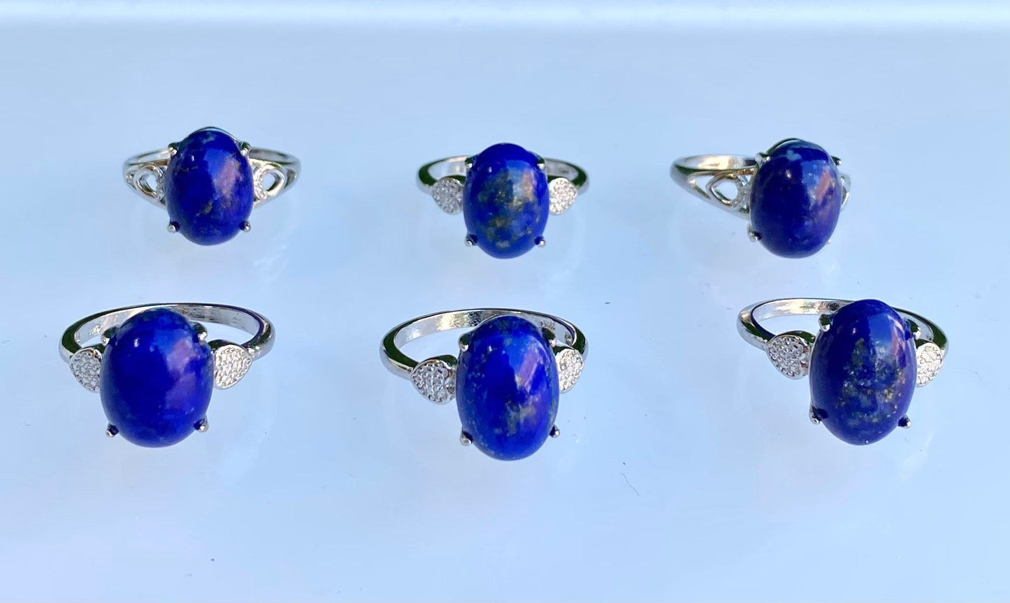 Wholesale Lot 6 Pcs Natural Lapis Lazuli White Bronze rings