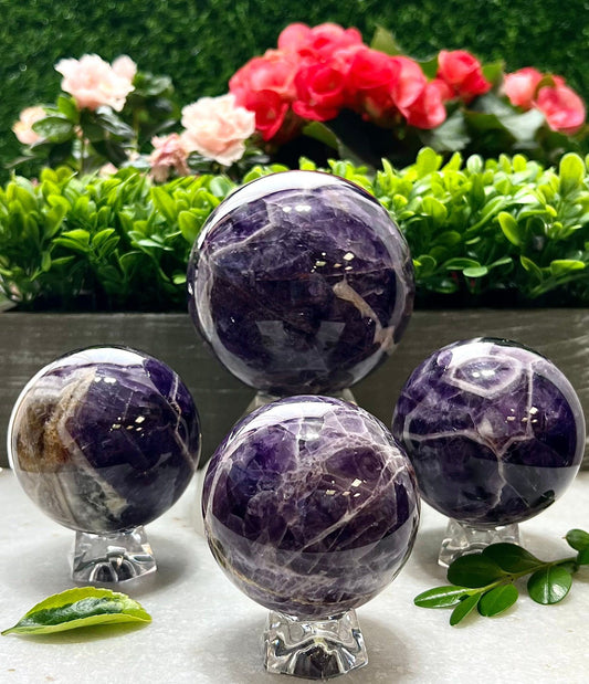 Wholesale Lot 4-5 Pcs Natural Chevron Amethyst Sphere Crystal Ball Nice Quality Healing Energy