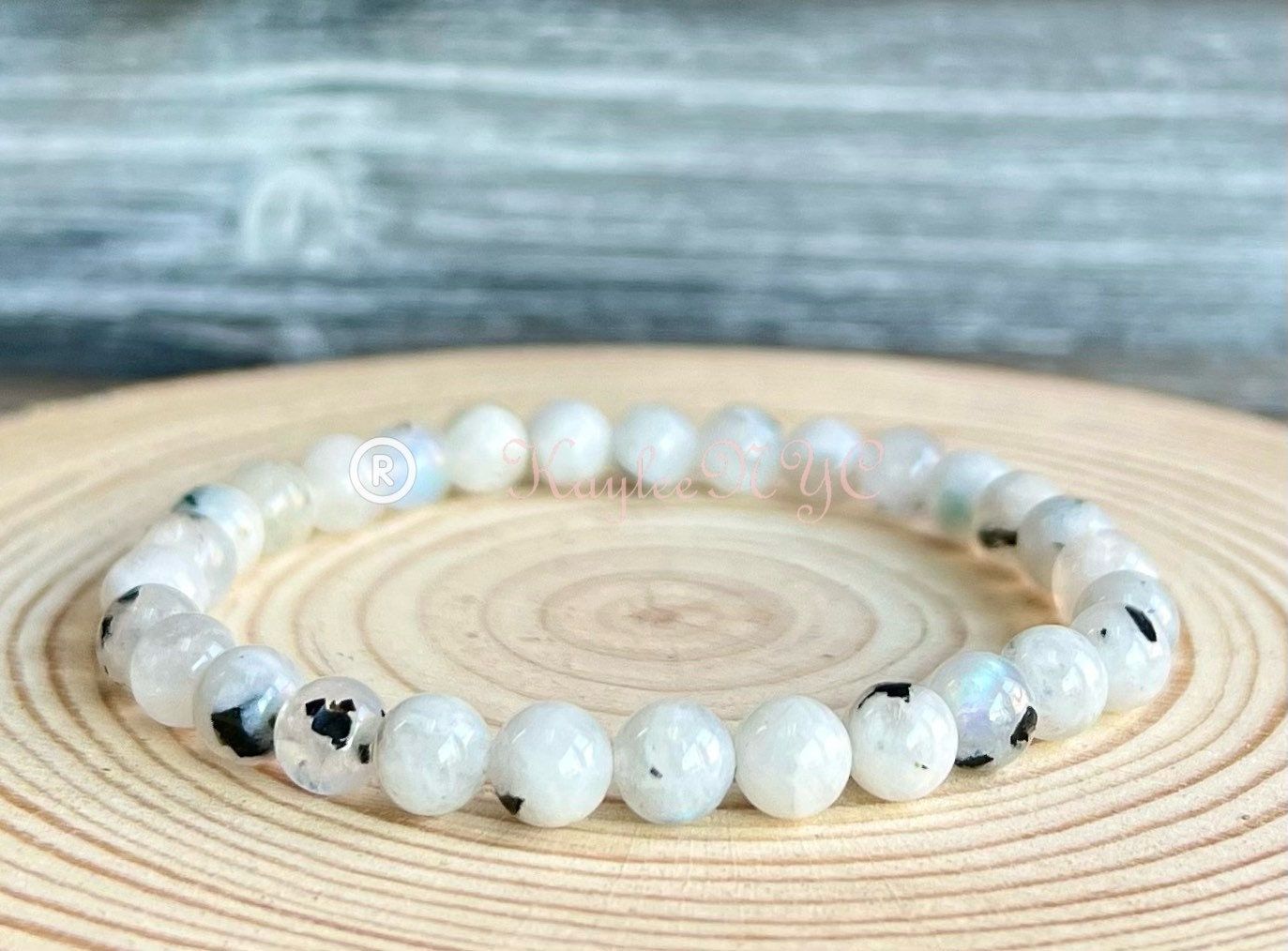 Wholesale 6 Pcs Natural Rainbow Moonstone 6mm 7.5” Crystal Healing Stretch Bracelet