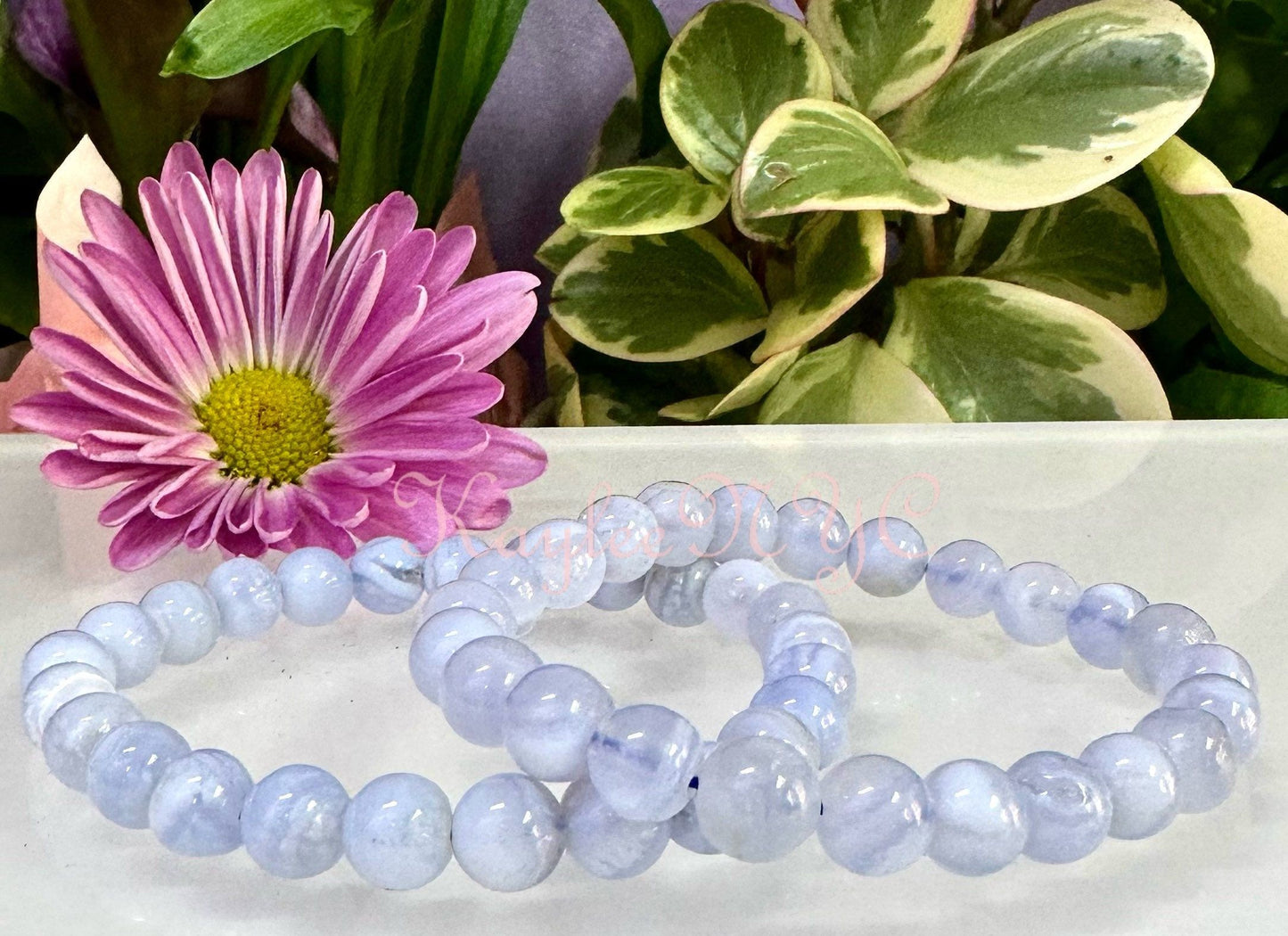 Wholesale 6 Pcs Natural Blue Lace Agate 8mm 7.5” Crystal Healing Stretch Bracelet