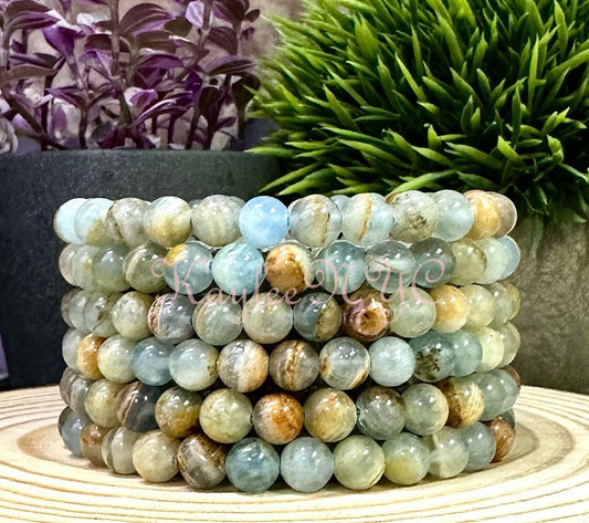 Wholesale 6 Pcs Natural Aquatine Lemurian Calcite 6mm 7.5” Crystal Healing Stretch Bracelet