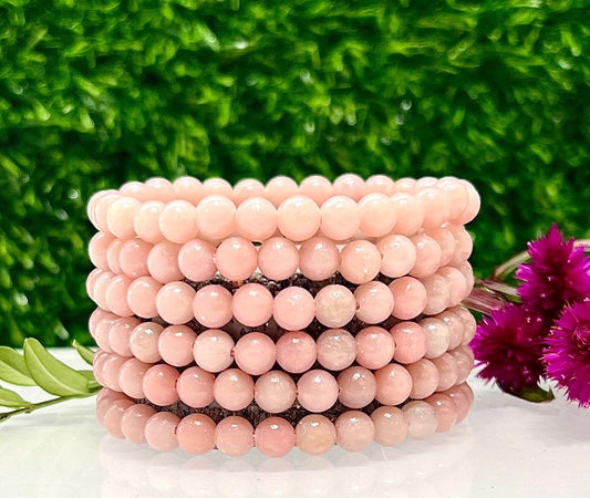 Wholesale 6 Pcs Natural Pink Opal  6mm 7.5” Crystal Healing Stretch Bracelet